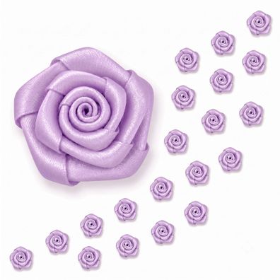 Satinrosen 15mm zum Basteln & Aufnähen 20 Stück Helllila