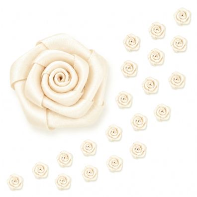 Satinrosen 15mm zum Basteln & Aufnähen 20 Stück Ivory / Elfenbein