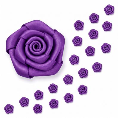 Satinrosen 15mm zum Basteln & Aufnähen 20 Stück Lila