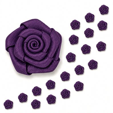 Satinrosen 15mm zum Basteln & Aufnähen 20 Stück Pflaume