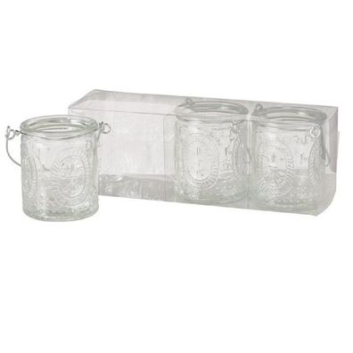 Windlicht Country Glas klar H.7 cm 3er Set