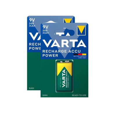2x Akku 9V E Block HR22 200mAh Varta Rechargeable Accu ReadyToUse Typ 56722