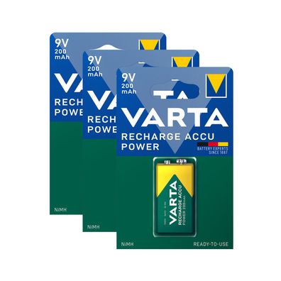 3x Akku 9V E Block HR22 200mAh Varta Rechargeable Accu ReadyToUse Typ 56722