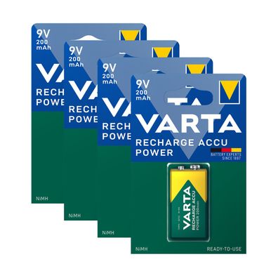 4x Akku 9V E Block HR22 200mAh Varta Rechargeable Accu ReadyToUse Typ 56722