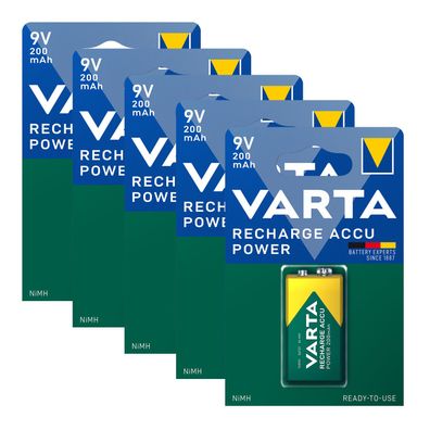 5x Akku 9V E Block HR22 200mAh Varta Rechargeable Accu ReadyToUse Typ 56722