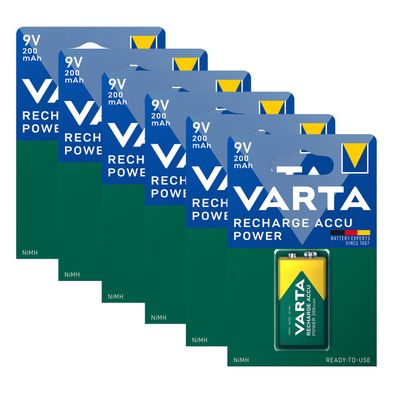 6x Akku 9V E Block HR22 200mAh Varta Rechargeable Accu ReadyToUse Typ 56722