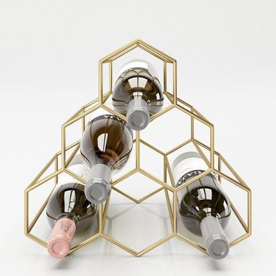 Playboy - Weinregal "GLORIA" für 6 Flaschen, geometrische Form, gold, Metall