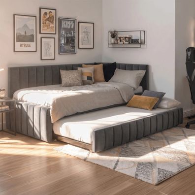 Bett 120x200 , Kinderbett EL-VILLE Grau Samt