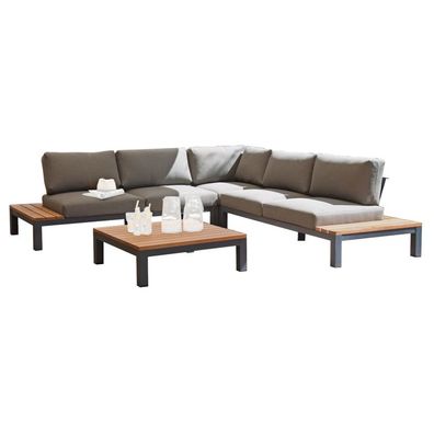 Sonnenpartner 4-teilige Lounge-Sitzgruppe Equila Aluminium/Teakholz mit Kissen anthr