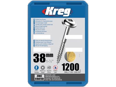 Kreg Pocket-Hole Schrauben 38 mm, Verzinkt, Maxi-Loc, Feingewinde - 1200Stk