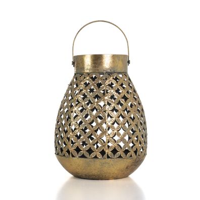 Moritz Laterne H 28 cm Windlicht Metall antikgold orientalisch Blumenmuster Schattens