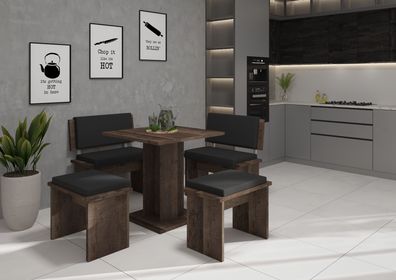 Esszimmergruppe BON,5-teilig - Esstisch mit 2 Sitzbänken und 2 Hocker - Farbe wählbar