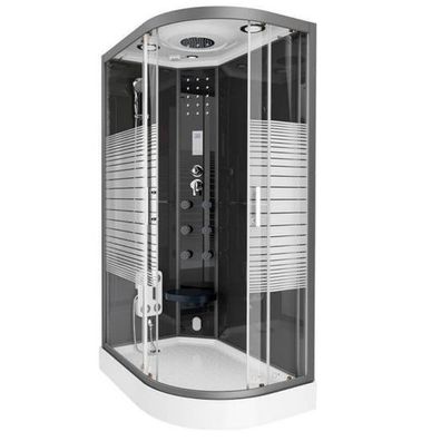 XL Luxus LED Dampfdusche-Dampfsauna 120x80 Kombi Dusche SET+Radio Black rechts