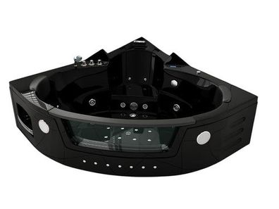 Luxus LED Whirlpool Badewanne SET 152x152 BLACK + Heizung+Hydrojet + Ozon