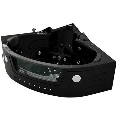 Luxus LED Whirlpool Badewanne SET 140x140 BLACK + Heizung+Hydrojet + Ozon Modell 2025