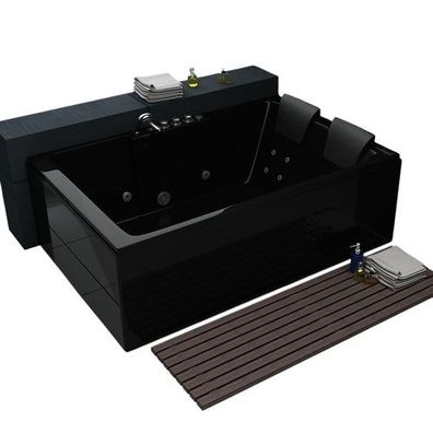 Luxus LED Whirlpool Badewanne Black 180x120 cm+Heizung+Hydrojets+Ozon