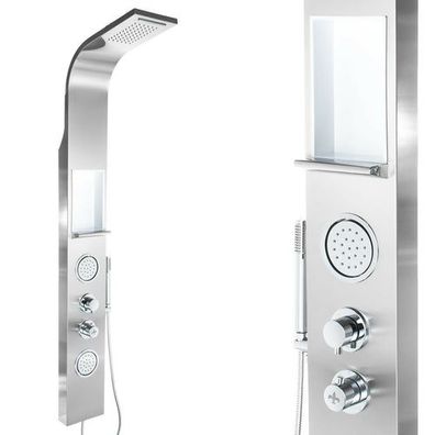 Edelstahl Premium Duschpaneel mit Ablage 160cm hoch Regendusche Duschsäule