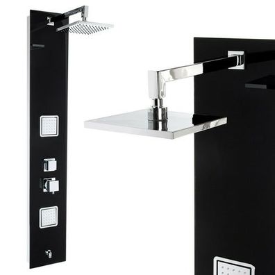 Premium Duschpaneel Schwarzes Glas 150cm Multi-Funktionen Regendusche Duschsäule
