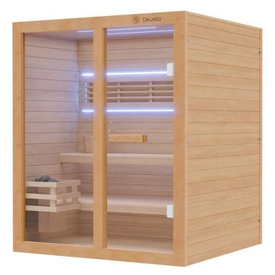 XXL LED Luxus Finnische Sauna 160x150 SET Sauna inkl. Harvia Saunaofen