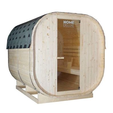XXL Luxus Outdoor Fasssauna 194x220 cm SET Sauna inkl.8 KW Saunaofen 6 Pers