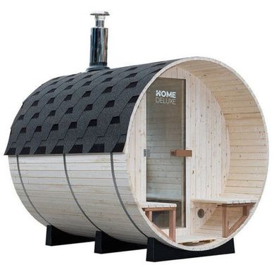 XXL Luxus Outdoor Fasssauna 210x240 cm SET Sauna inkl. Holzofen 4-6 Pers