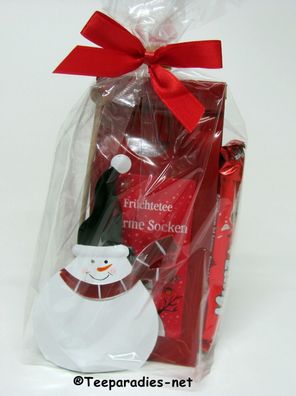 Weihnachtspräsent „ Teetüte kleiner Schneemann “ Warme Socken Tee Munz Set