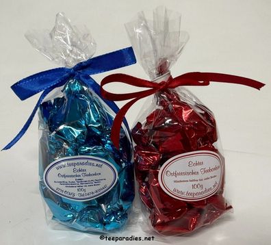42,50 €/kg Echter Ostfriesischer Teebonbon rot/blau 200 g. Teepräsent