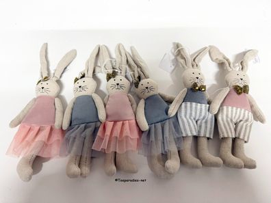 6 Stoffhäschen Püppchen für die Dekoration für Ostern neu verschiedene Häschen