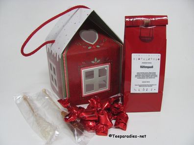 Weihnachtspräsent „Hüttengaudi-Teehaus“ Set mit Hüttengaudi Tee & Kandissticks