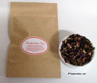 90,00 €/kg Teetüte: „Dankeschön Tee“ 50 g. in beiger Ziptüte