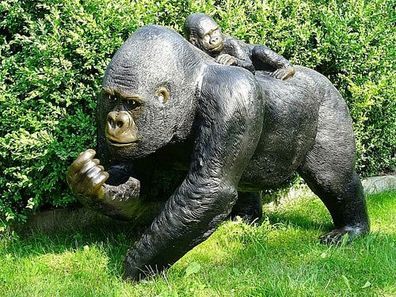 XXL Premium Gorilla mit Kind lebensgross Affe 120cm Dekoration Garten Deko Figur