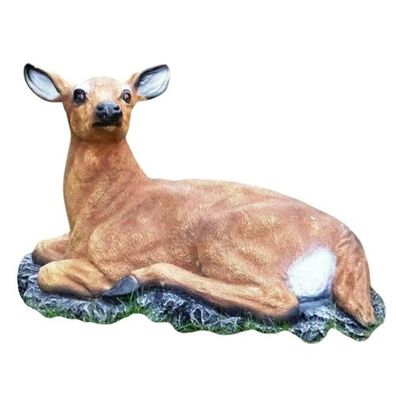 XXL REH Rehkuh AUF FELSEN 80 cm Premium Garten Deko Figur Dekoration WILD DEKO