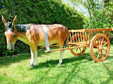 XXL Premium Esel + Holzkarre Gespann SET 260cm lang Garten Deko Figur lebensgross