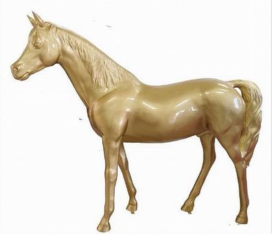 XXL Premium Pferd lebensgross Gartendeko 220 cm Garten Deko Figur Farbe: Gold Lack