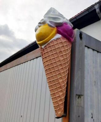 XL Eistüte Eis Figur hängend ca. 130 cm Deko Werbefigur mit Wandhalterung Gastro Werb