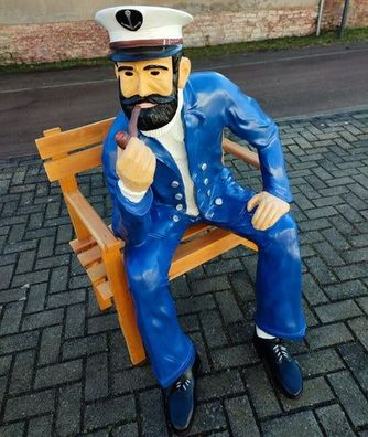 XL Premium Seemann auf Bank lebensgross 130 cm Matrose Garten Deko Figur