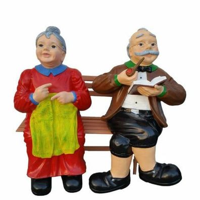 XL Premium Oma + Opa auf Bank 65cm Garten Deko Garten Figur inkl. Spedition b