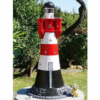 XXL Leuchtturm 140cm hoch Nordsee Premium rot/weiß + Beleuchtung Garten Deko 1,4m