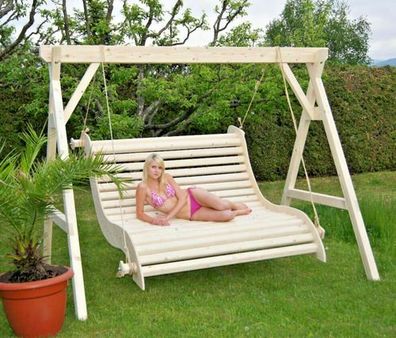 Luxus Premium Hollywoodschaukel Holz Massivholz Gartenmöbel Gartenschaukel