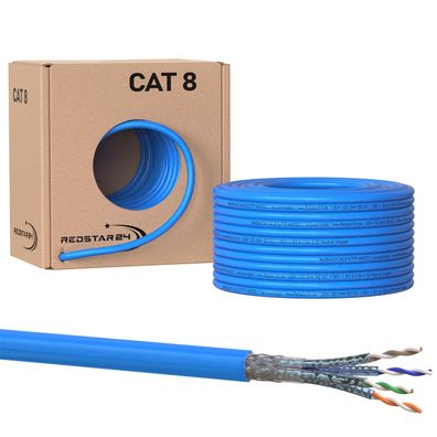 Redstar24 CAT 8 Verlegekabel 50m S/FTP Netzwerkkabel LAN 40 Gbit/s Kupfer