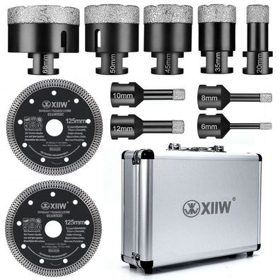 XIIW 11tlg Fliesenbohrer Set M14 Diamant Bohrkrone 6-68mm Trennscheibe Granit