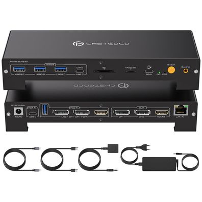 Cmstedcd USB-C KVM Docking Station 16-in-1 4K60Hz 2 PC 3 Monitore 100W PD
