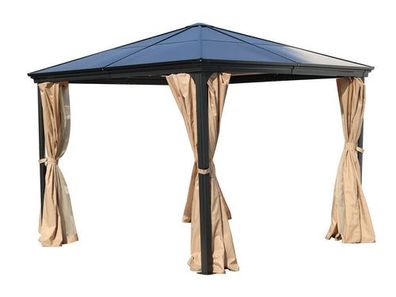 Premium Pavillon Pergola 3x3 m braun Aluminium mit festem Dach Gartenpavillon