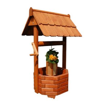 Holzbrunnen 75 cm Gartenbrunnen imprägniert massiv Garten Deko Zierbrunnen Neu