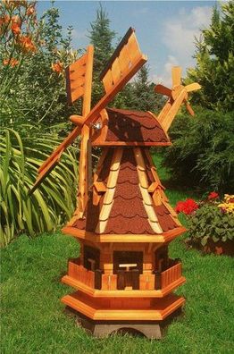 XL Premium Deluxe LED Solar Windmühle Holz 100cm kugelgelagert Garten Deko 1,0m