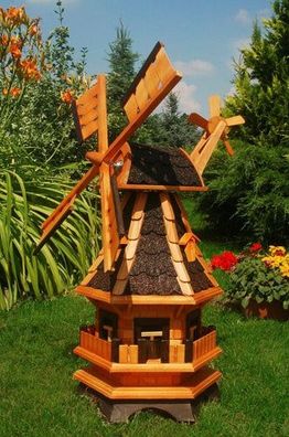 XL Premium LED Solar Windmühle Holz 100 cm kugelgelagert Garten Deko 1,0m d