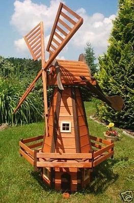 XXL Premium holländische Holz-Windmühle 160cm kugelgelagert Garten Deko 1,6m