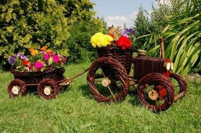 Premium Traktor Anhänger 120cm Korbgeflecht Rattan Körbe Pflanzkorb Pflanzkasten a