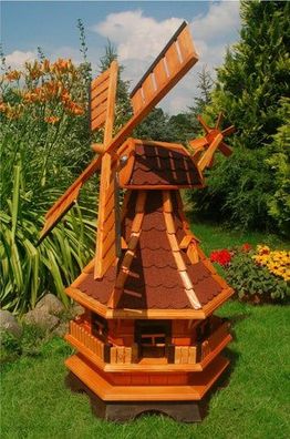 XXL Premium LED Solar Windmühle Holz rot 130cm kugelgelagert Garten Deko 1,3m g5