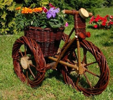 Premium Dreirad 65cm Korbgeflecht Rattan Körbe Pflanzkorb Pflanzkasten Garten d